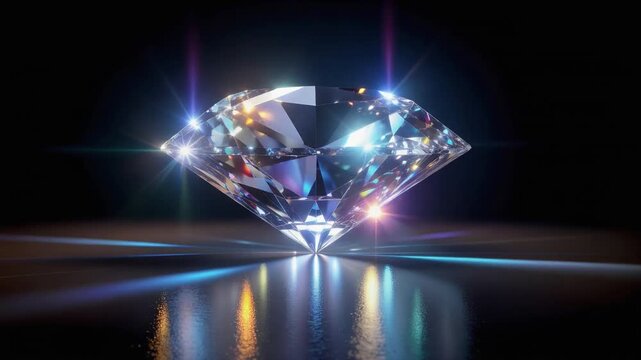 3D Diamond Tumbling Rotation Loop Animation on Black Background