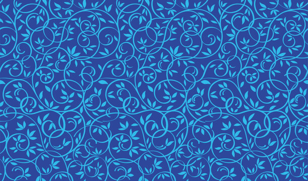 Elegant blue floral vine swirl seamless pattern