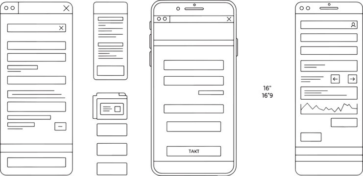 Hand-drawn wireframe on lined paper, black and white