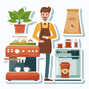 Barista and Coffee Making Equipment Illustration
