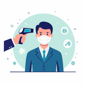 Temperature Check with Infrared Thermometer and Face Mask