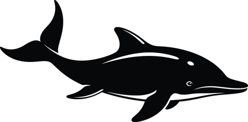 Fototapeta premium Minimalist black and white dolphin silhouette swimming in ocean water vector illustration
