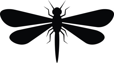 Minimalist black silhouette of a flying dragonfly insect top view vector illustration © FB Creative