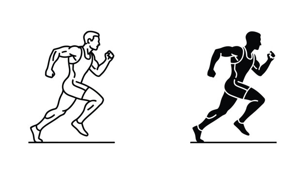 Runner in line drawing and solid silhouette forms depicting speed and athletic stride for fitness and sports concepts
