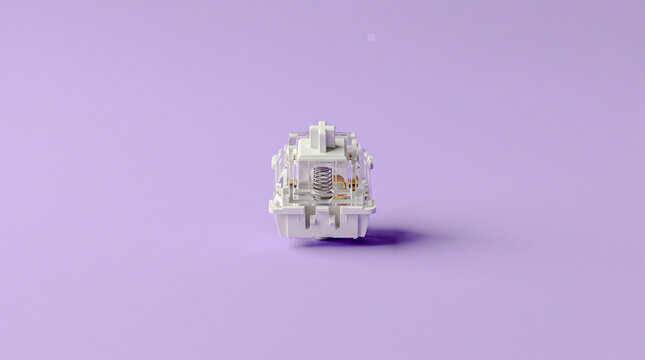 Minimalist keyboard switch on solid lavender background