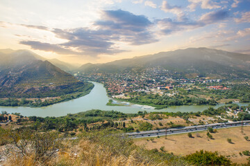 Panoramic view of confluence of Kura Aragvi rivers, Georgia © artmim