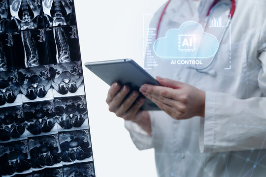 Medical ai assistant for diagnostic workflow with tablet and mri scans for healthcare technology