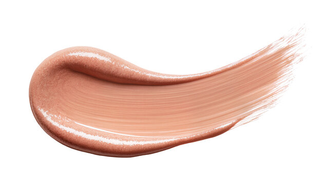 Creamy beige liquid foundation smear with subtle shimmer, isolated on transparent background