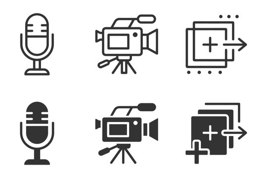 Microphone and video camera icons for audio video media creation.