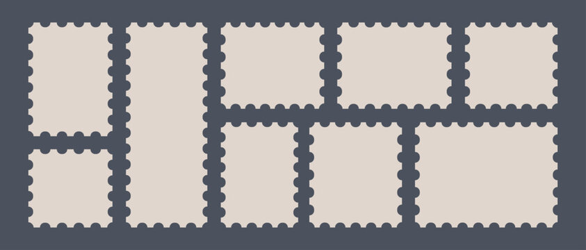 Postage stamps collection. Set of blank rectangle and square Postage stamp frames. Mockup postage stamps.
