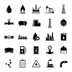 Minimalist set of oil and gas icons in black and white. Clean vector symbols representing energy and petroleum industry for UI, infographics and industrial design. © Victoria