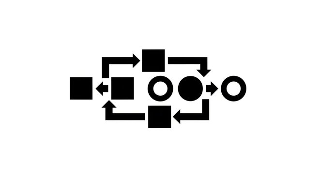 Abstract Flowchart Diagram with Squares Circles and Arrows.
