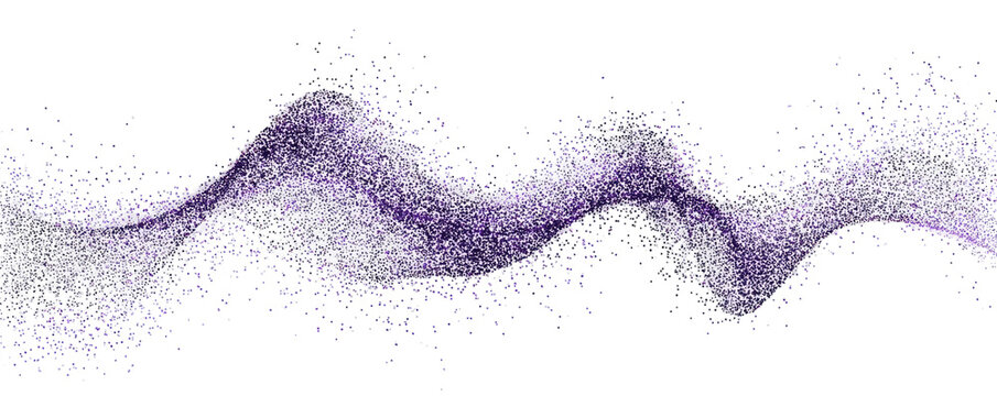 A horizontal wavy line of shimmering pixels in shades of purple and gray against a black background