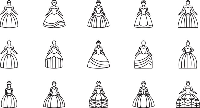Black and white of women in various dresses fashion