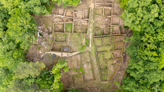Aerial view of ancient Castro de Armea ruins in Allariz
