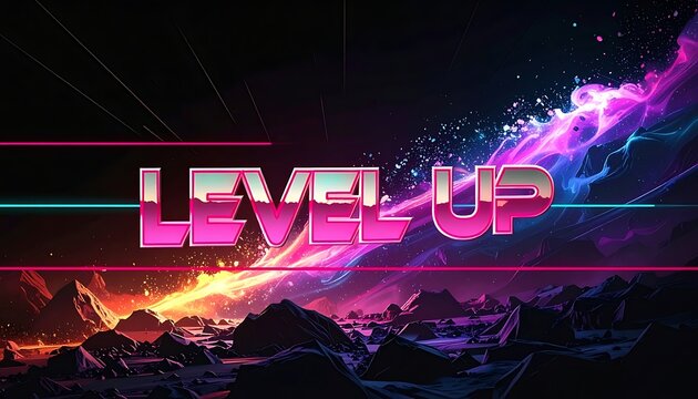Retro Video Game Level Up Concept.