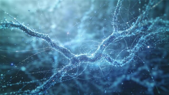 Intricate Neural Network: A captivating close-up of a neural network, its intricate branches and connections glowing with an ethereal blue light.