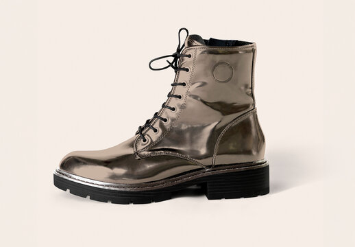 Stylish Metallic Leather Boot Mockup PSD