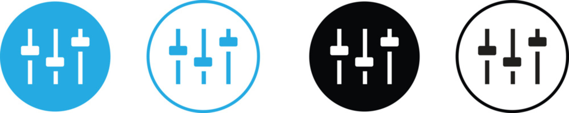 Adjustment slider icon set with minimalist solid and outline vector level symbols