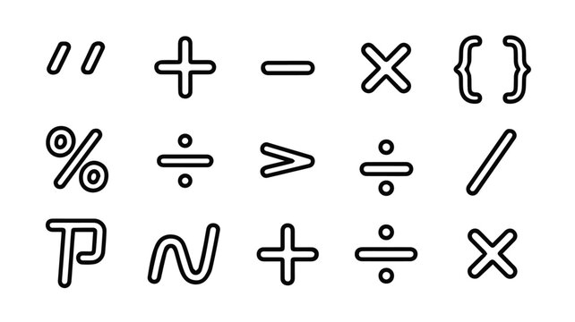 Mathematical Symbols: A collection of various mathematical symbols and notations, designed in a simple, clear style for educational or design purposes.
