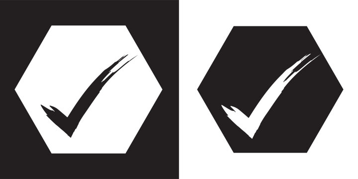 Creative set of hand drawn tick marks with rough brush style on black and white background. perfect for voting, confirmation, success, audit, and user interface design projects.