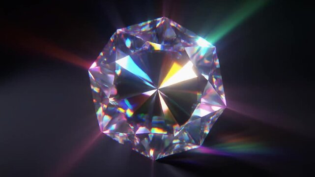 Rotating Diamond Gemstone with Colorful Light Refractions