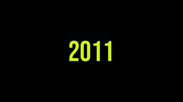 Analog counter counting up from 1900 to 2027 yellow text on black background. Time-lapse speed. Happy new year eve number counter. 4K footage motion graphic video rendering.