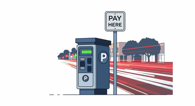 Street scene with parking meter and light trails