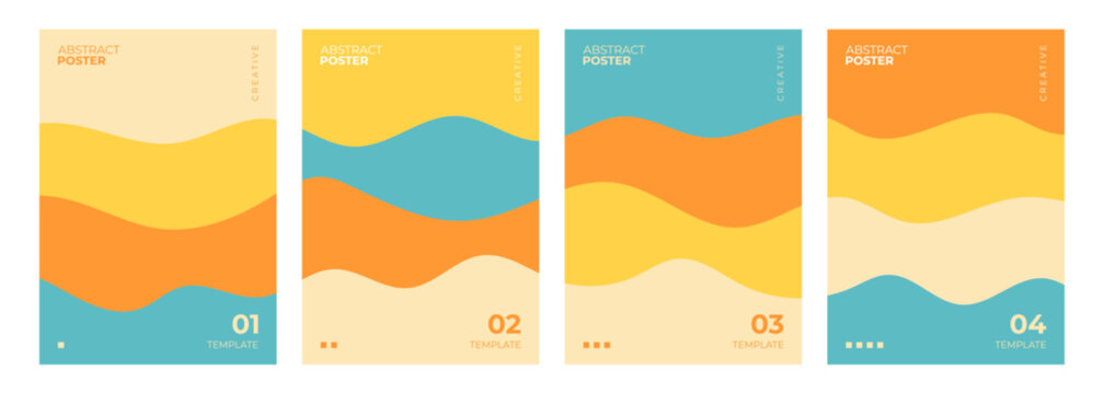 Summer theme abstract poster set for creative summertime graphic designs. Vector illustration.