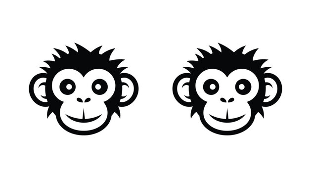 Cute monkey head logo design in outline and solid black versions for mascot and branding asset creation