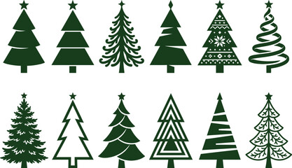 Obraz premium Collection of stylized green christmas trees with decorative patterns