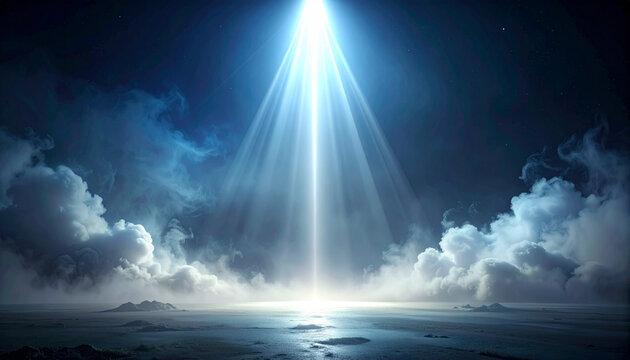 Dramatic light beam shining through clouds