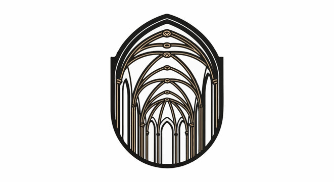 Stylized gothic architecture, a symmetrical vaulted interior, and pointed arches