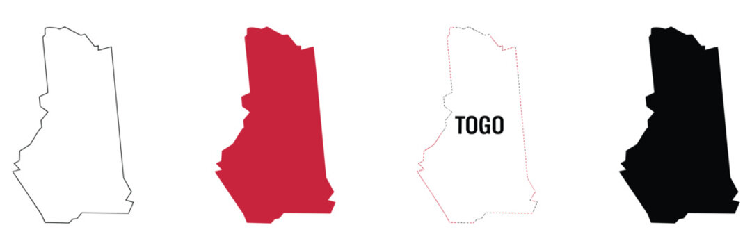 Four variations of togo map outlines, including solid and dashed line styles