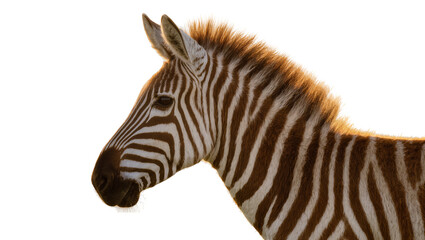 Naklejka premium Zebra head and neck with brown and white stripes, isolated on transparent background