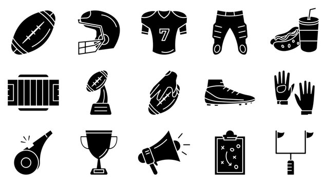 Black and white American football sport icons collection