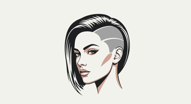 Stylized portrait of a woman with a distinctive undercut hairstyle