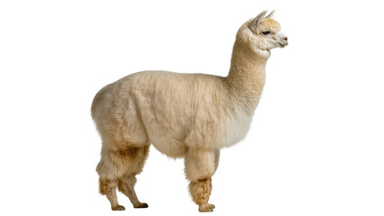 Obraz premium Fluffy beige alpaca standing, isolated on transparent background