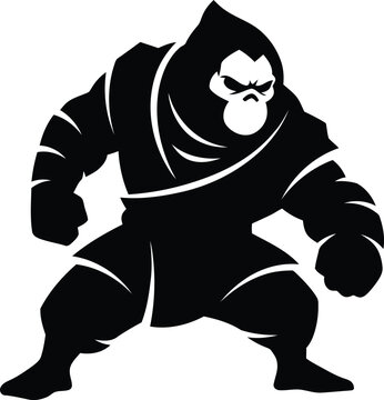 Strong aggressive gorilla warrior silhouette in fighting stance vector illustration