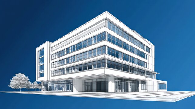 Architectural rendering of a modern office building