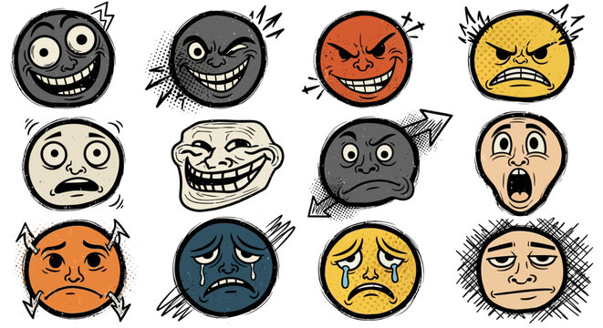 Collection of various emoticon faces expressions.