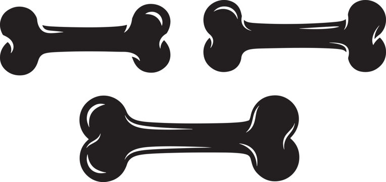 Three black dog bone shapes on a white background with illustration isolated copy space silhouette collection multiple