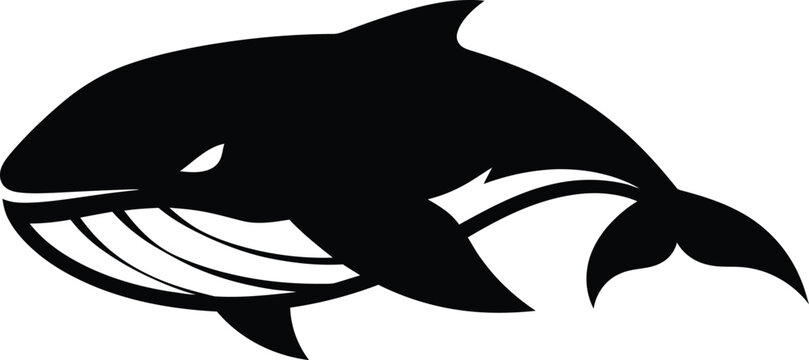 Stylized black whale silhouette swimming in ocean depths vector illustration
