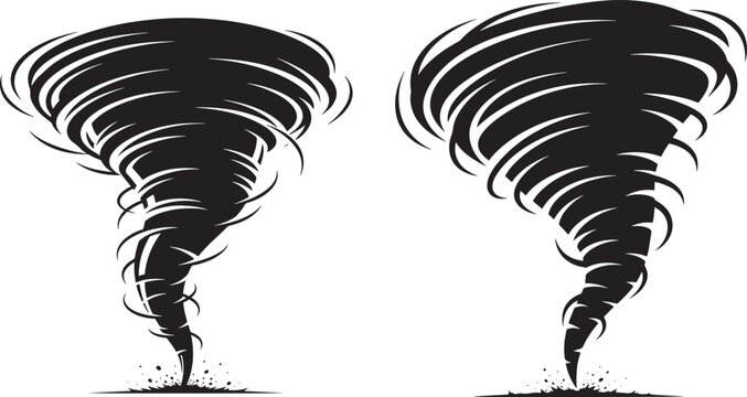 Tornado silhouette twisters with bad weather black and white background funnel cloud weather event earth science graphic resource disaster hurricane natural phenomenon silhouette