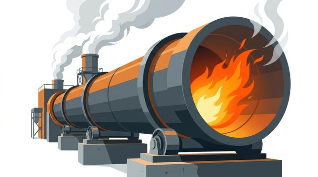 Rotary Kiln Industrial Furnace with Fire Flames