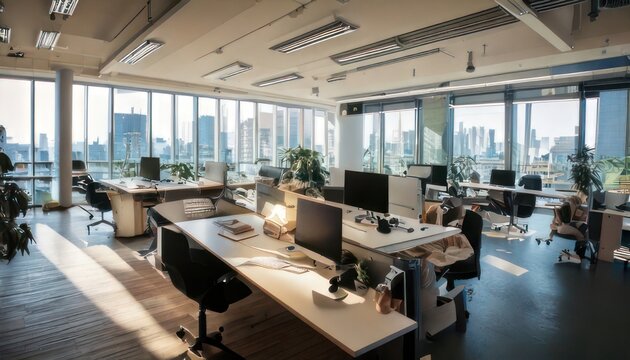 Bright and Modern Open Office Space with City Views.