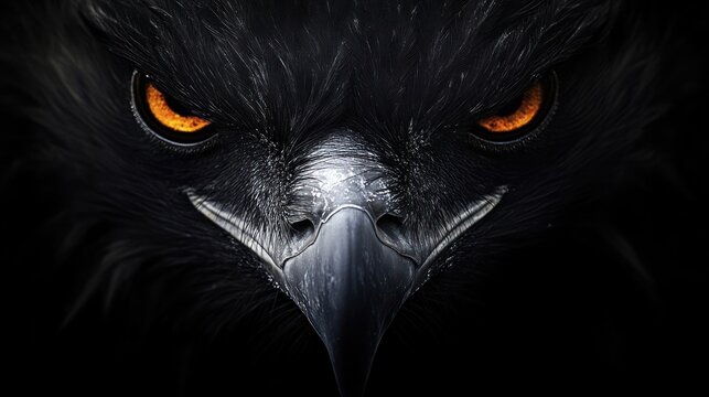 Eagle's fierce stare, close-up, dark background, possible wildlife or nature poster
