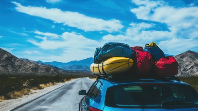 Car Packed With Luggage On A Scenic Road Trip