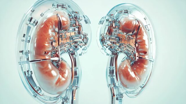 Stylized colorful kidney anatomy illustration with smooth gradients and soft lighting detailed medical visualization of human organ structure healthcare biology education scientific design laboratory