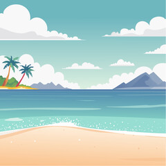 Fototapeta premium Tropical Beach Landscape with Palm Trees and Mountains